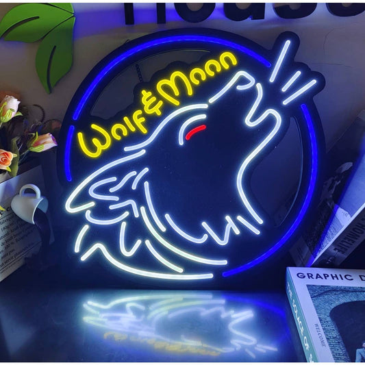 Quality Bright Blue Howling Wolf & Moon LED Night Light Room Wall Decoration