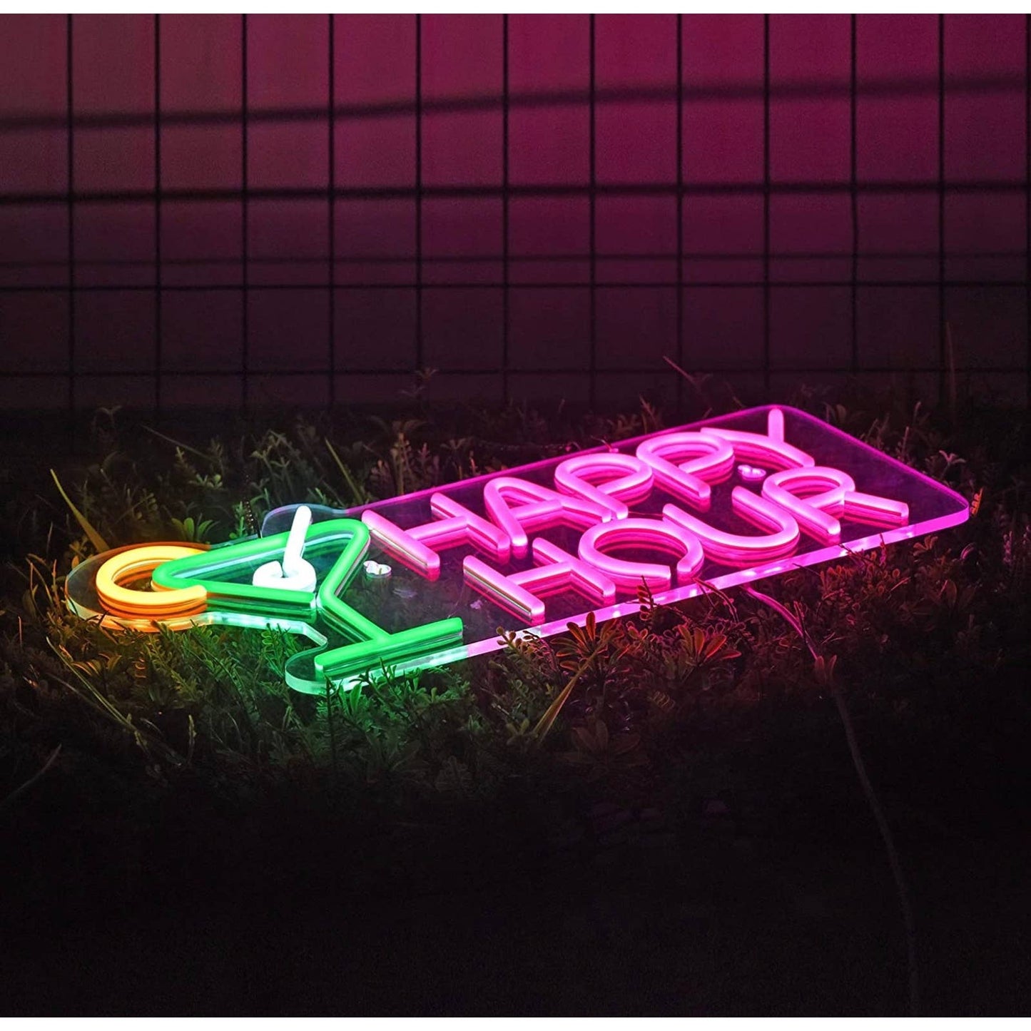 Fun Bright Pink Happy Hour Cocktail LED Night Light Bar Party Decoration