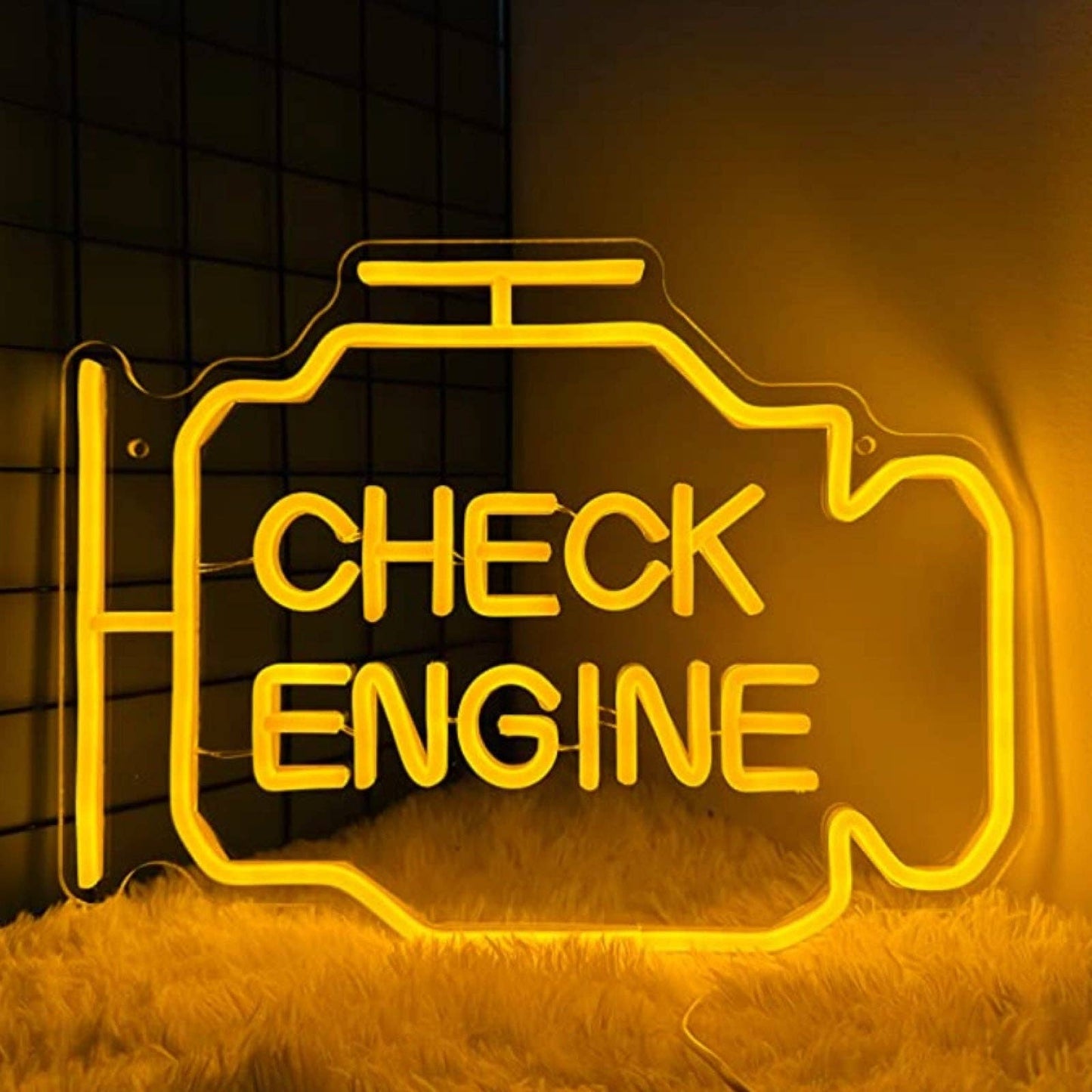 Bright Yellow Check Engine LED Light Garage Room Wall Decoration