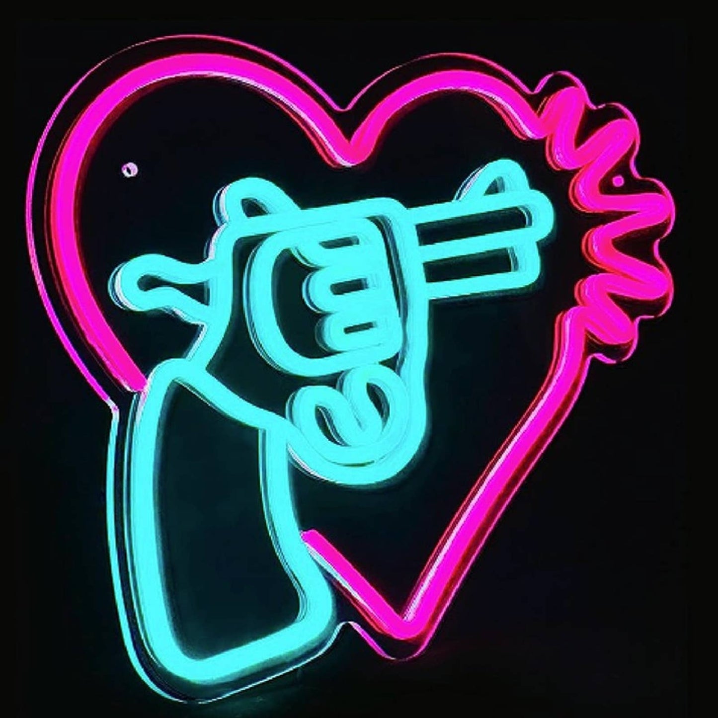 Fun Bright Pink / Blue Revolver Heart LED Night Light Room Wall Decoration