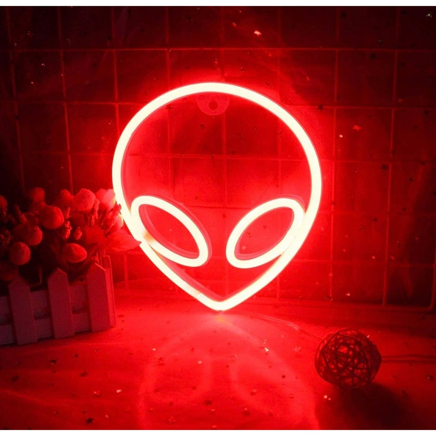 Bright Red Alien LED Light Decor
