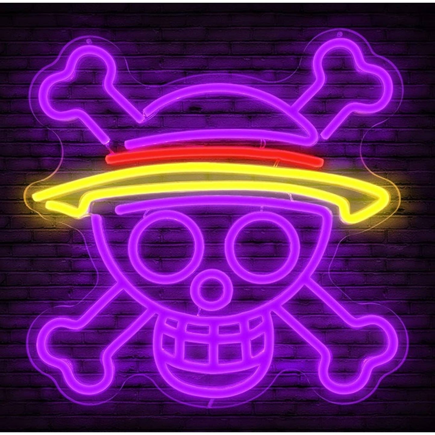 Purple/Yellow Skull Hat Monkey D. Luffy One Piece LED Light Anime Room Wall Deco