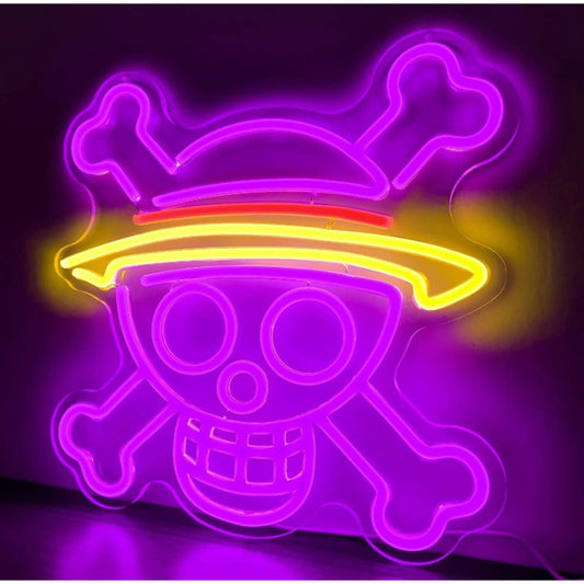 Purple/Yellow Skull Hat Monkey D. Luffy One Piece LED Light Anime Room Wall Deco