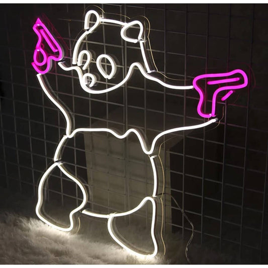 Fun Bright White Panda with Pink Guns LED Night Light Room Wall Decoration