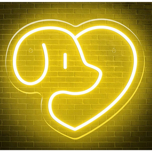 Adorable Bright Yellow Puppy Dog Love Heart LED Night Light Room Wall Decoration