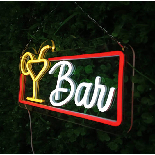 Fun Bright Red Border Bar Cocktail LED Night Light Room Wall Decoration