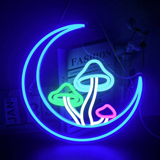 Vivid Bright Blue Crescent Moon Mushroom LED Night Light Room Wall Decoration