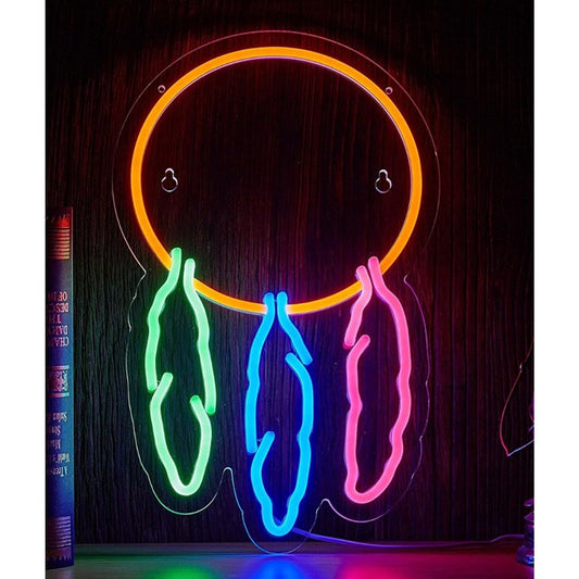 Lovely Bright Rainbow Feather Dream Catcher LED Night Light Room Wall Decor