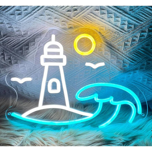 Lovely Vivid Bright Ocean Wave & Light House LED Night Light Room Wall Decor