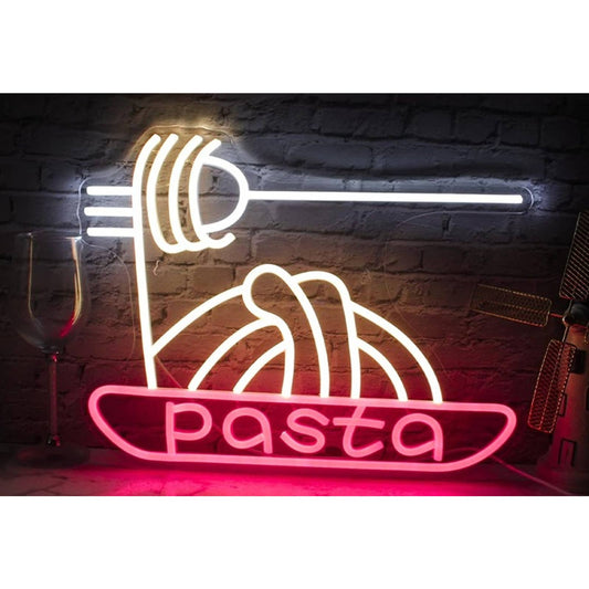 Vivid Bright Tasty Pasta on Red Plate LED Light Italian Restaurant Decor