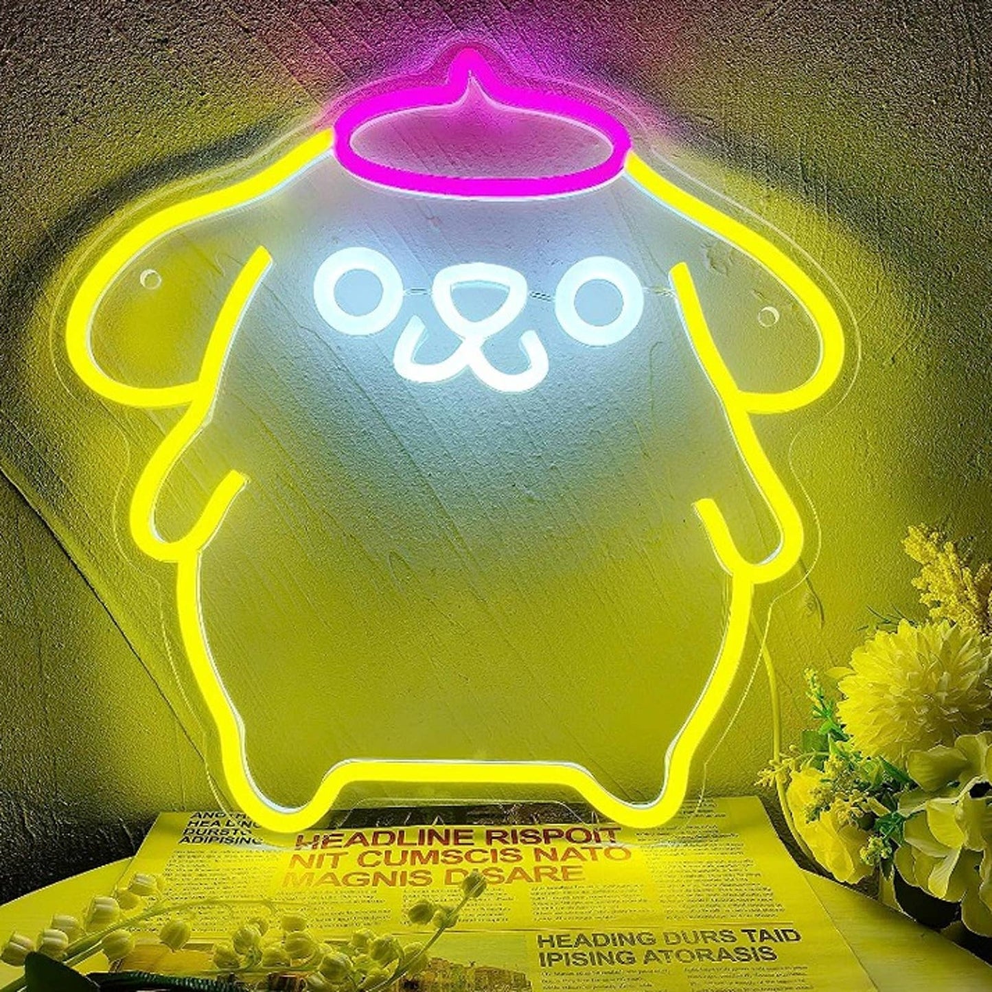 Super Cute Vivid Bright Yellow Pom Pom Putin LED Night Light Anime Decor