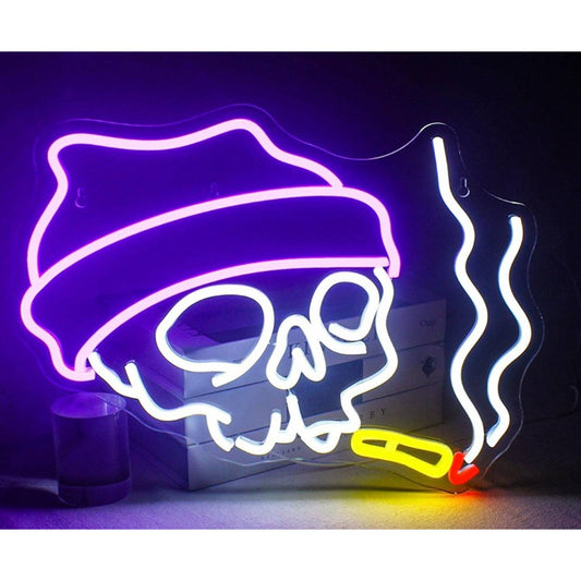 Spooky Bright Smoking Skull with Beanie High LED Light Halloween Decor