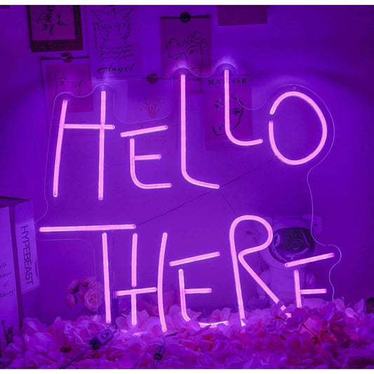 Lovely Bright Purple “Hello There” LED Night Light Room Wall Decoration