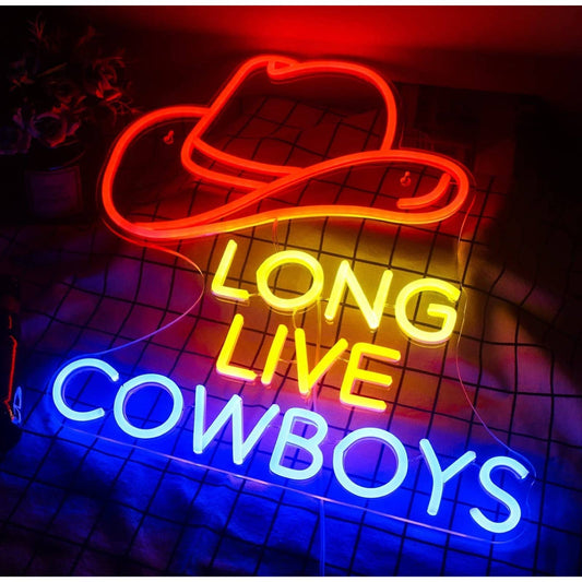 Fun Bright Red Long Live Cowboys LED Night Light Room Wall Decoration