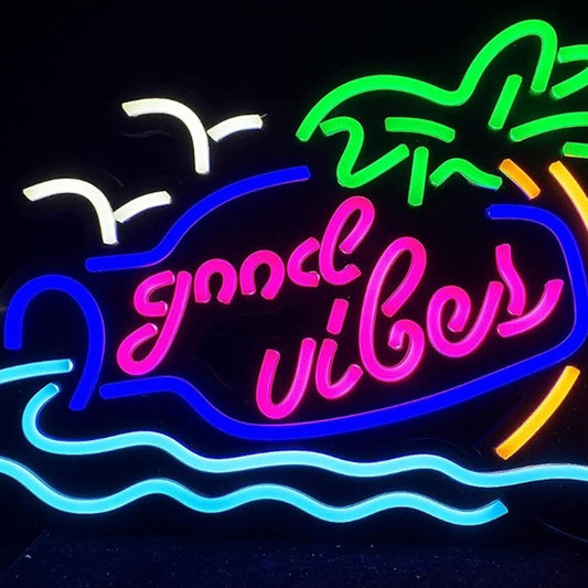 Vivid Fun Bright “Good Vibes” Tropical Palm Tree Ocean Bottle LED Night Light