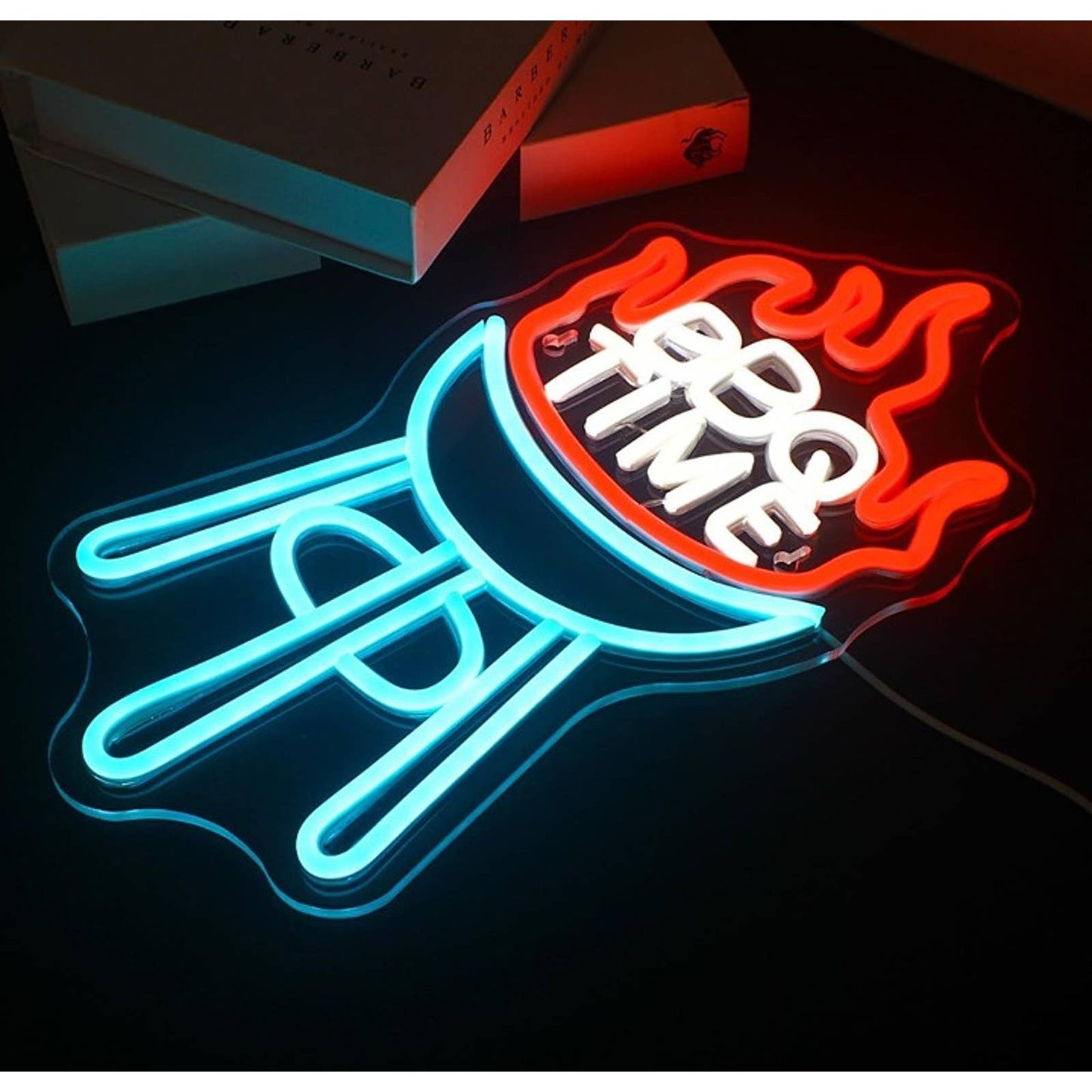 Fun Bright BBQ Time Grill Fire LED Night Light Room Wall Party Decoration