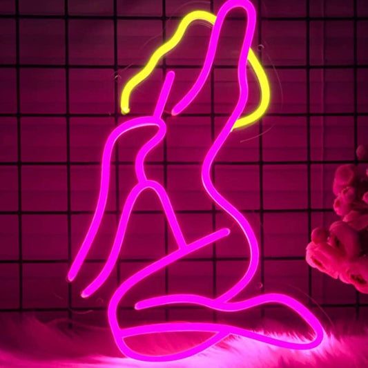 Lovely Vivid Pink / Yellow Beautiful Woman LED Night Light Room Wall Decoration