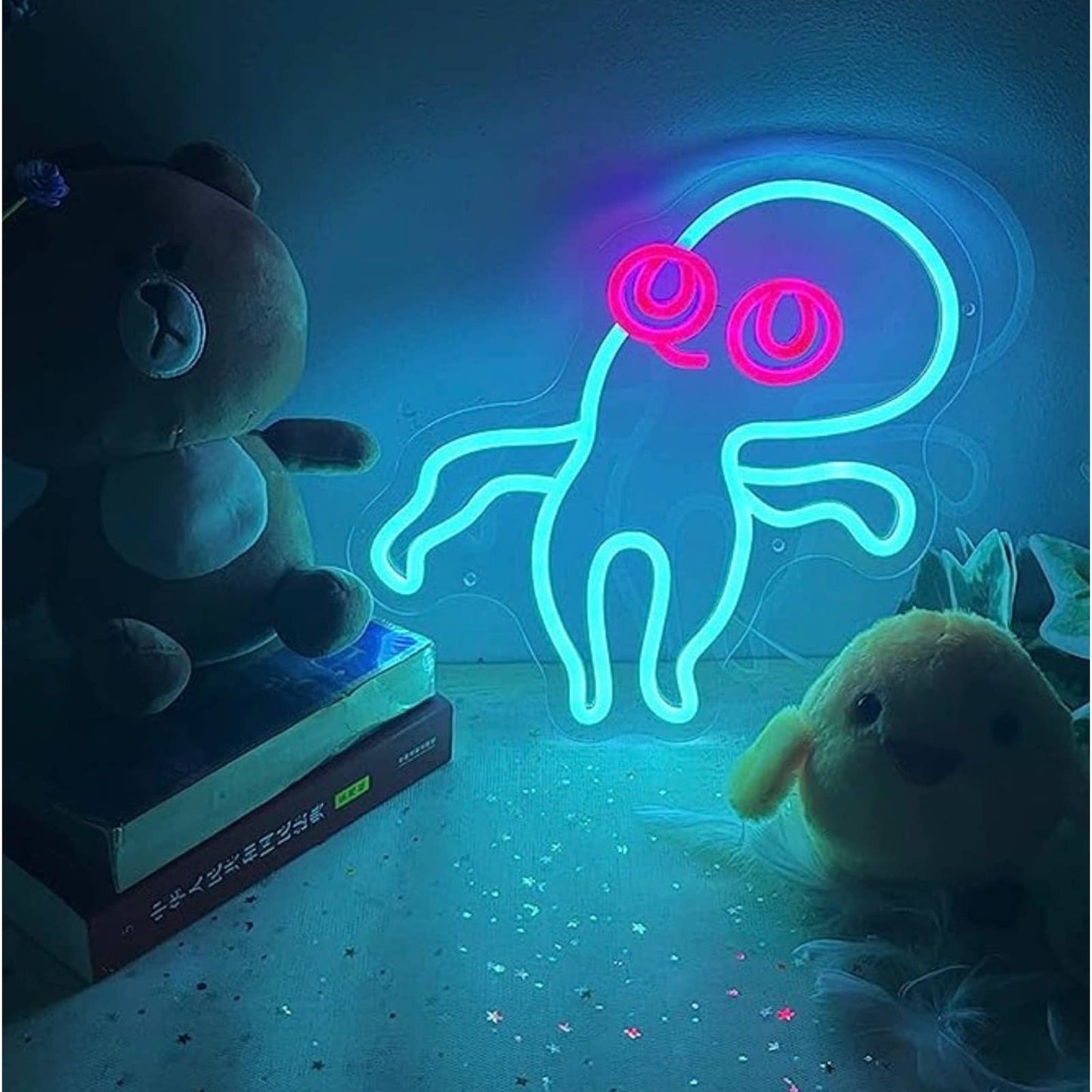 Cute Bright Blue Happy Octopus LED Night Light Room Wall Decoration
