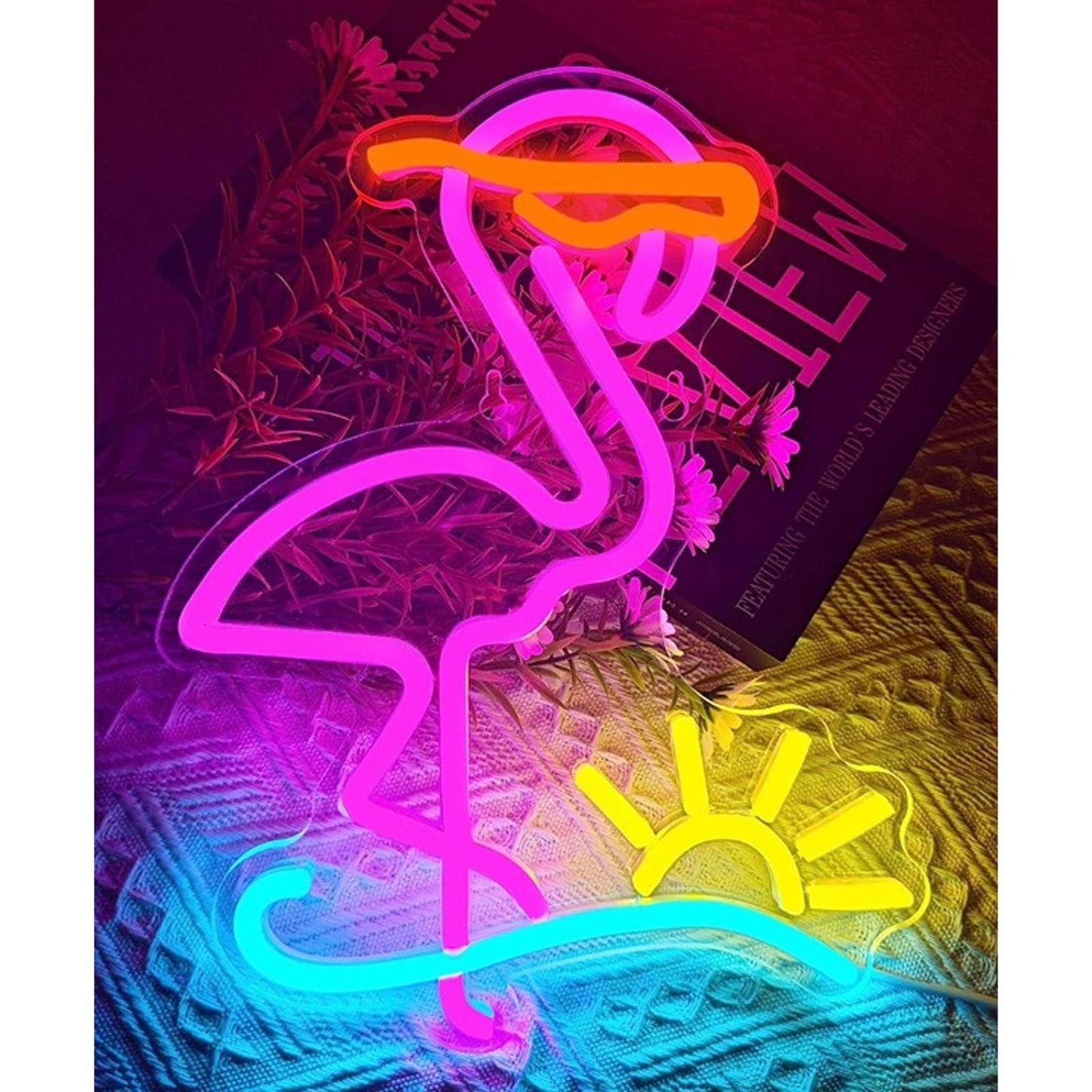 Vivid Bright Fun Cool Flamingo on Vacation LED Night Light Room Wall Decor