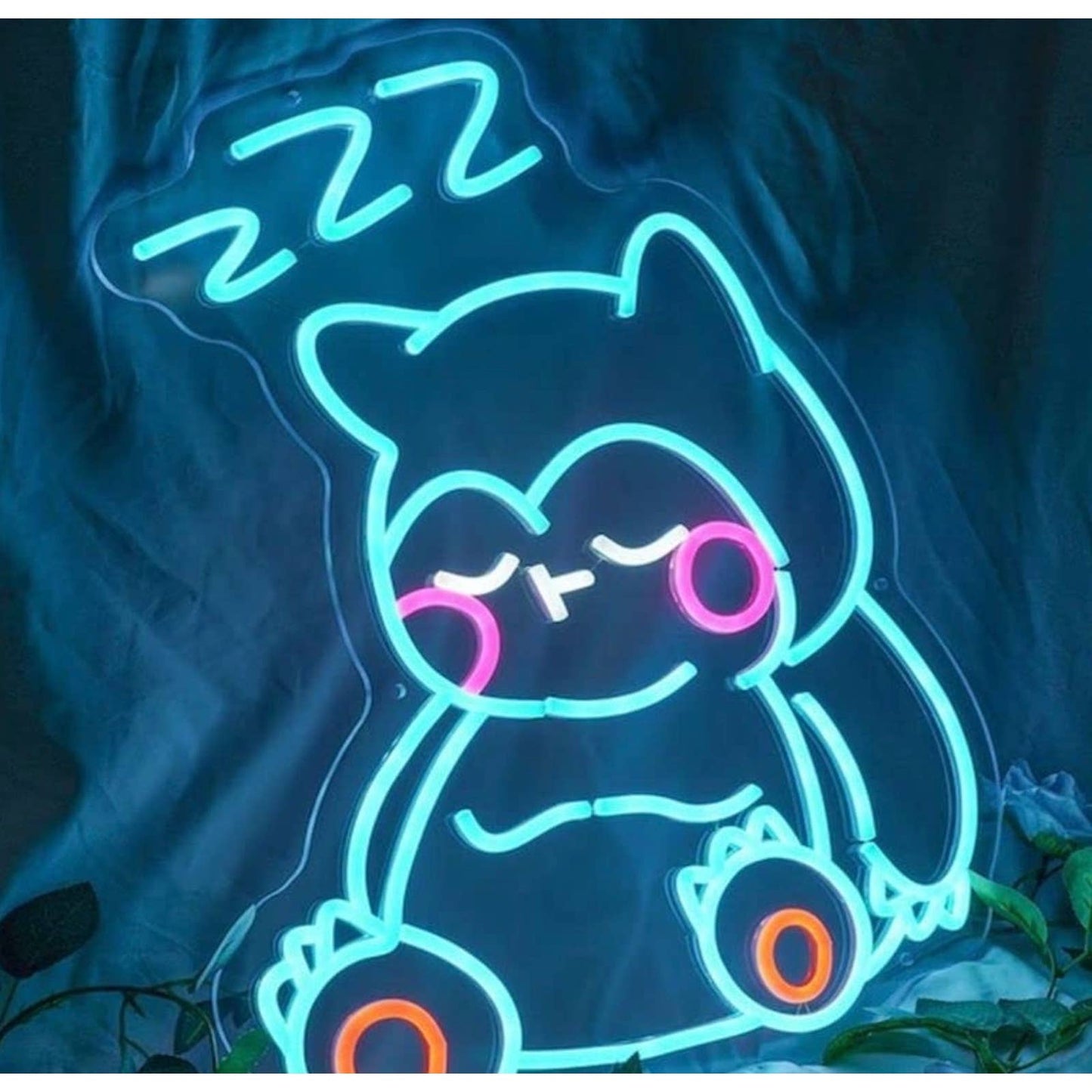 Cute Bright Blue Sleeping Baby Snorlax LED Night Light Pokemon Room Wall Decorat