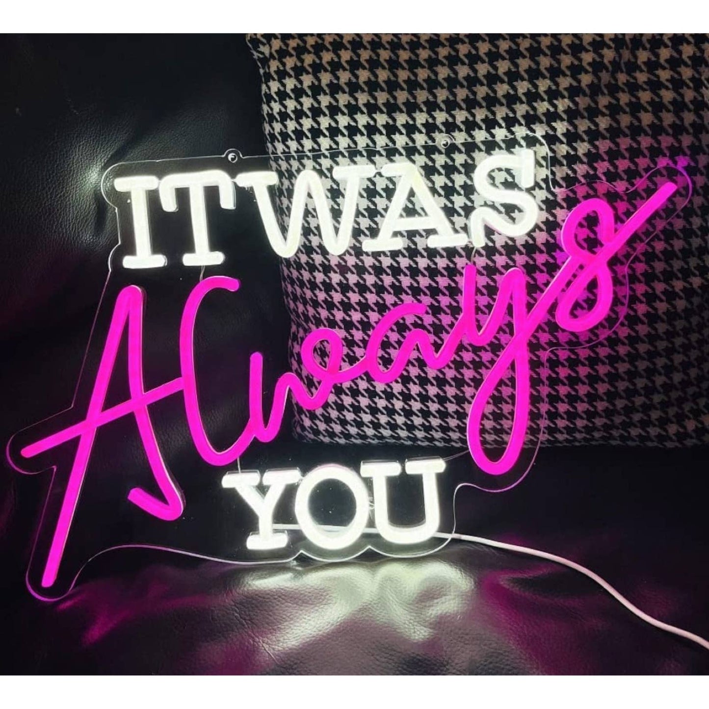 Romantic Bright Pink / White It Was Always You LED Night Light Room Wall Love De