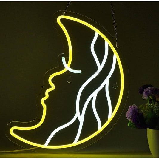 Fun Bright Yellow Crescent Moon Waves LED Night Light Room Wall Decor