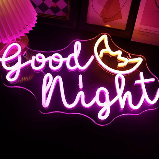 Adorable Vivid Bright Pink Good Night Moon LED Night Light Room Wall Decoration