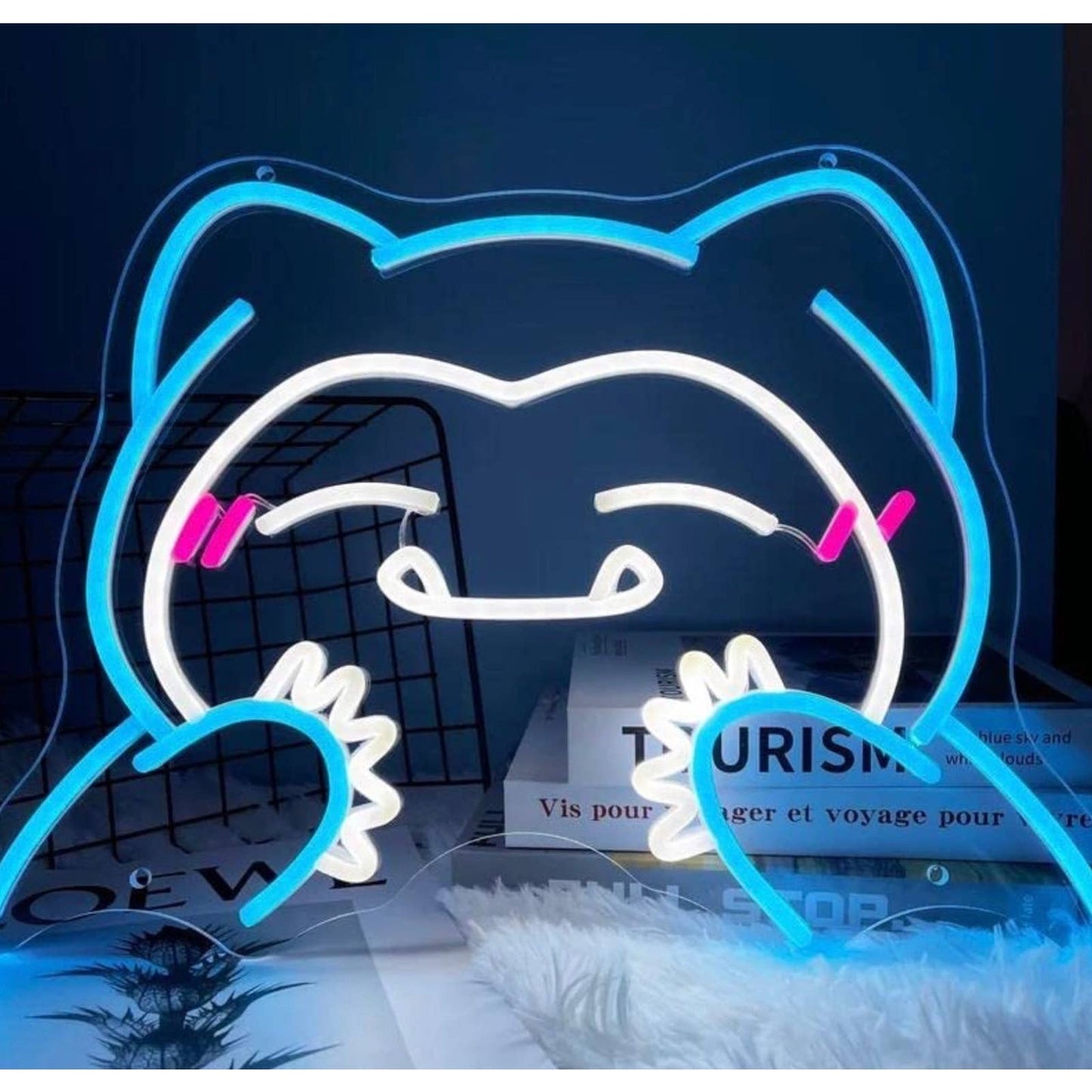 Cute Bright Blue Blushing Snorlax Pokemon LED Night Light Room Wall Decoration