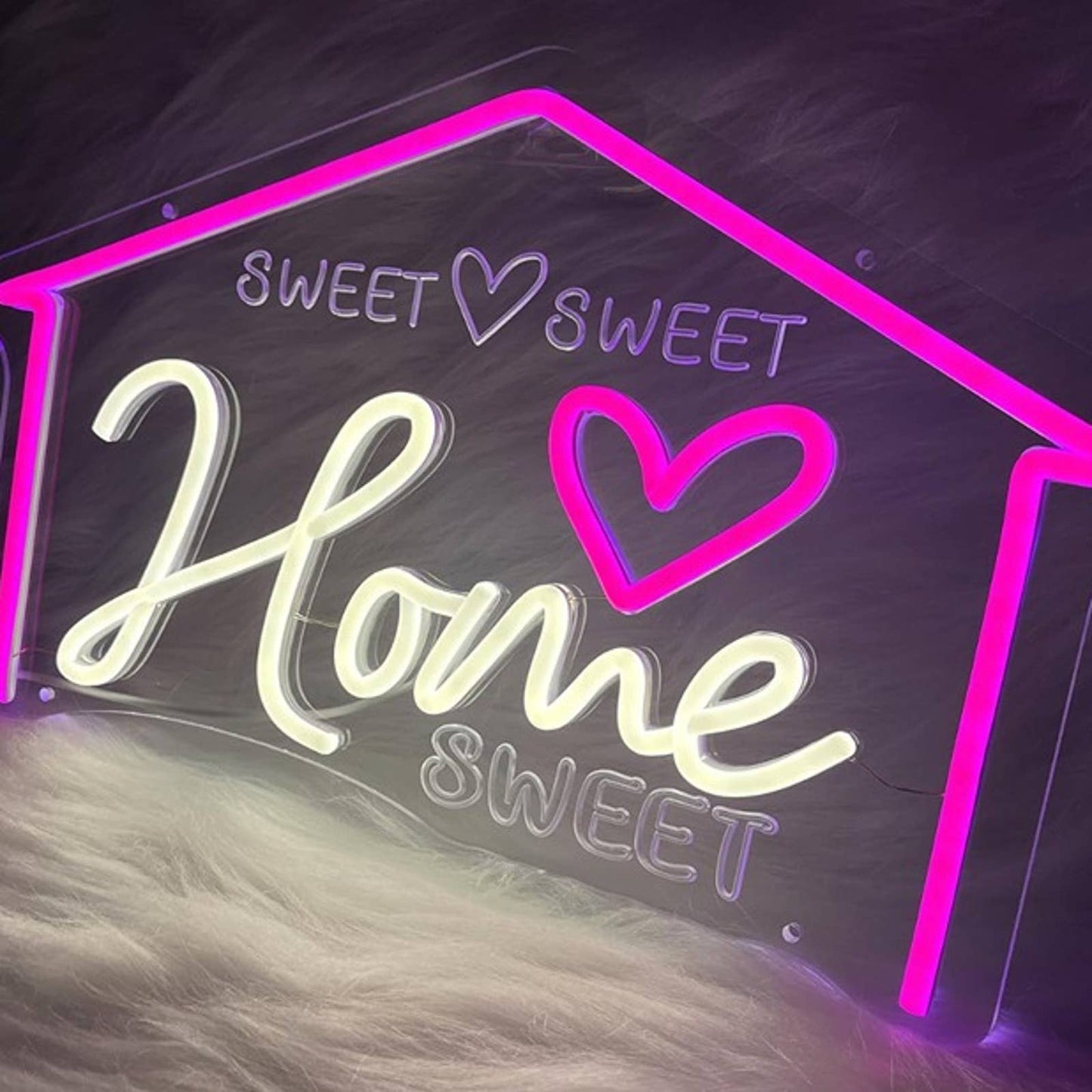 Lovely Vivid Bright Pink Outline Home Sweet Home LED Night Light Room Decor
