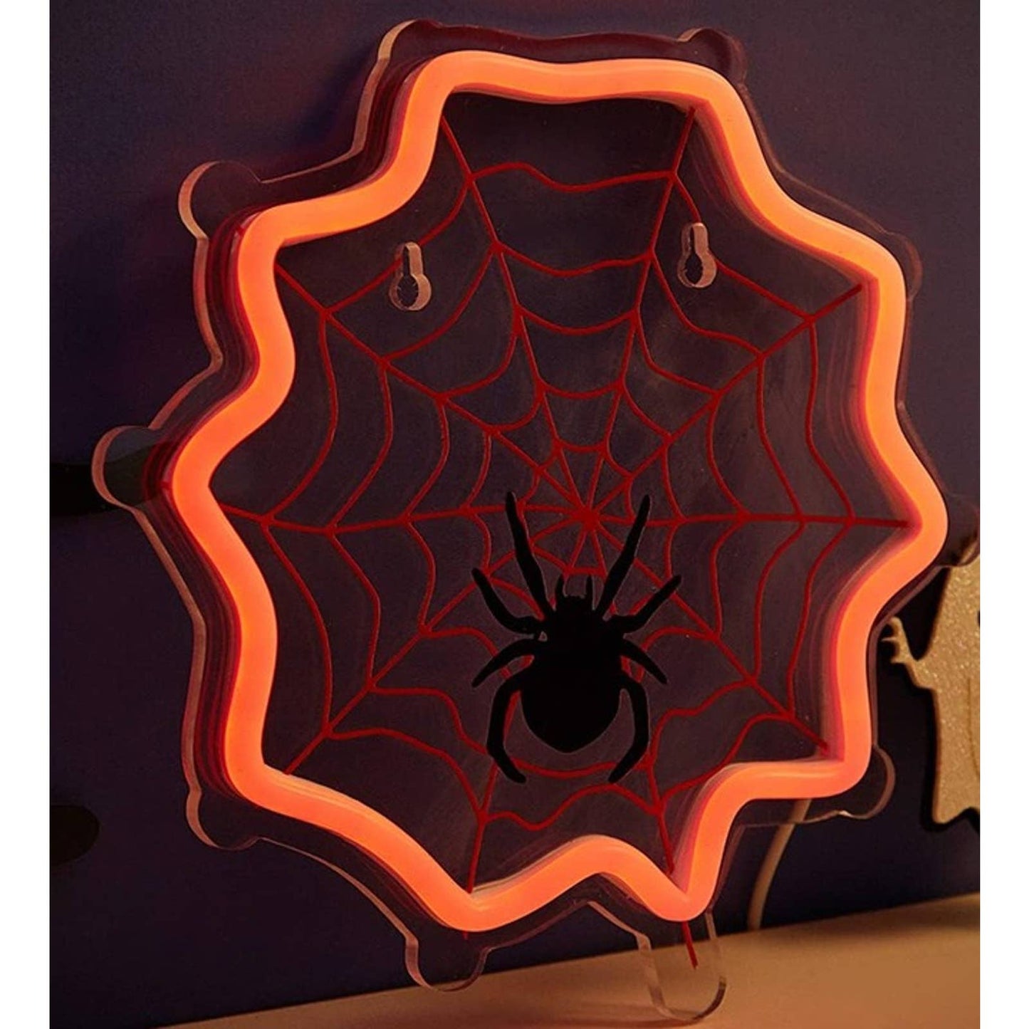 Spooky Vivid Bright Red Spiderweb  LED Night Light Halloween Decor