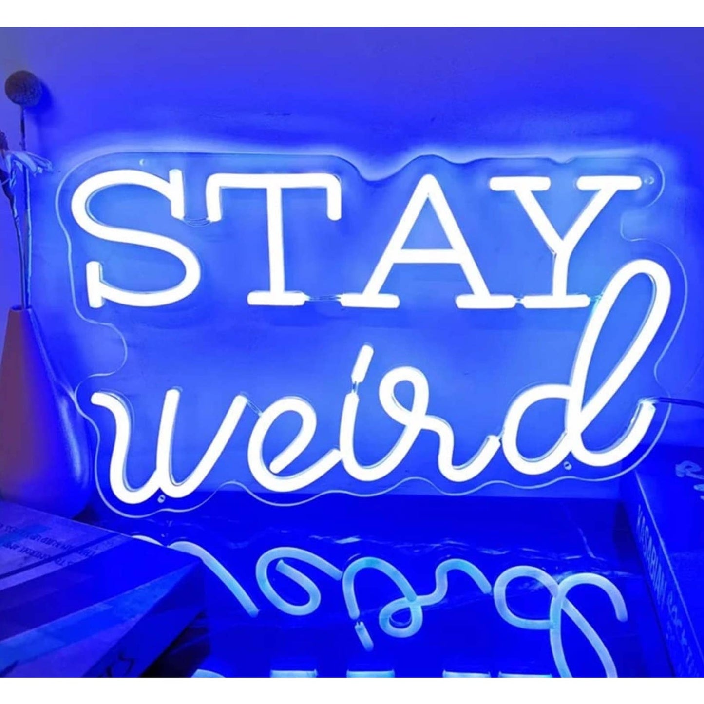 Fun Bright Blue “Stay Weird” LED Night Light Room Wall Decoration