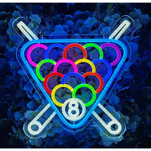 vivid Fun Bright Blue Pool Ball Triangle & Sticks LED Night Light Game Room Wall