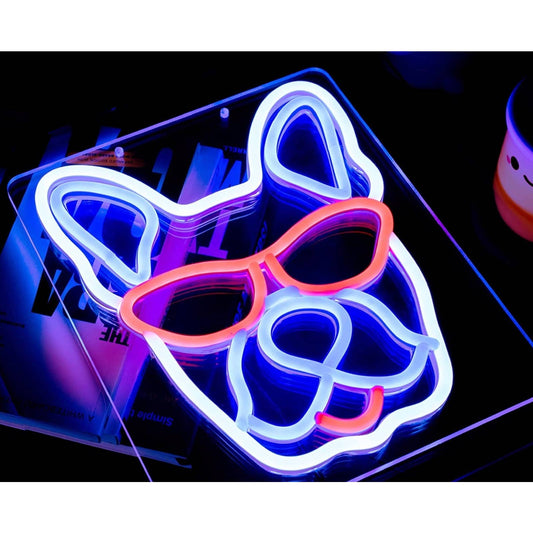 Fun Bright Blue French Bulldog Frenchie in Red Sunglasses LED Night Light Room W