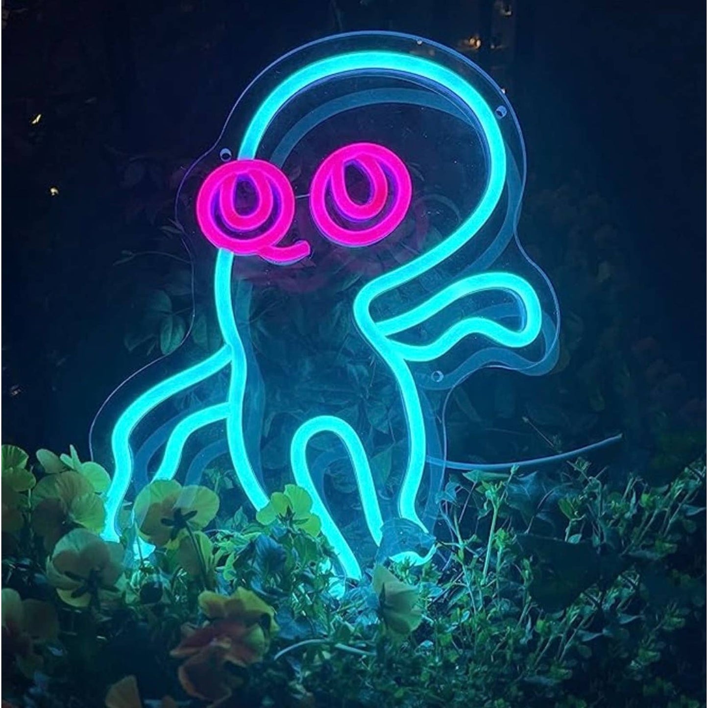 Cute Bright Blue Happy Octopus LED Night Light Room Wall Decoration