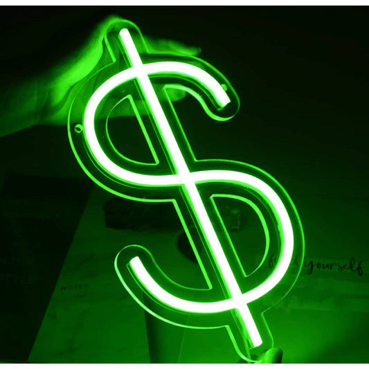 Bright Green Dollar Sign LED Night Light Room Wall Decoration