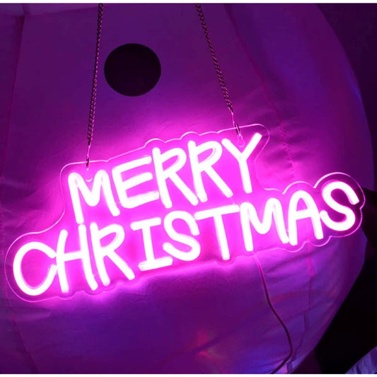 Lovely Bright Hot Pink “Merry Christmas” LED Night Light Festive Room Decoration