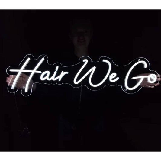 Fun Bright White “Hair We Go” LED Night Light Spa Salon Room Wall Decoration