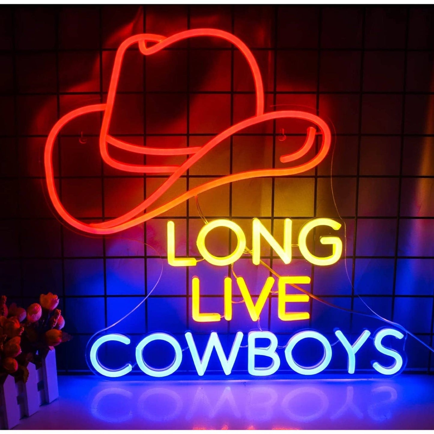 Fun Bright Red Long Live Cowboys LED Night Light Room Wall Decoration
