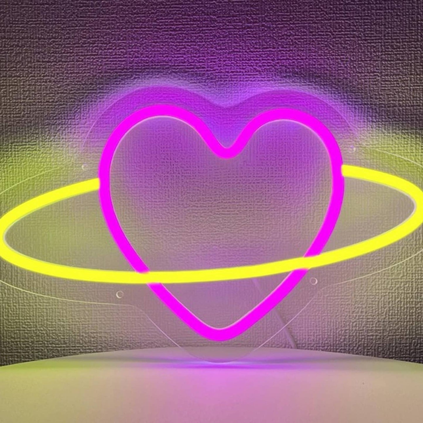 Lovely Vivid Bright Pink Heart Planet LED Night Light Room Wall Love Decor
