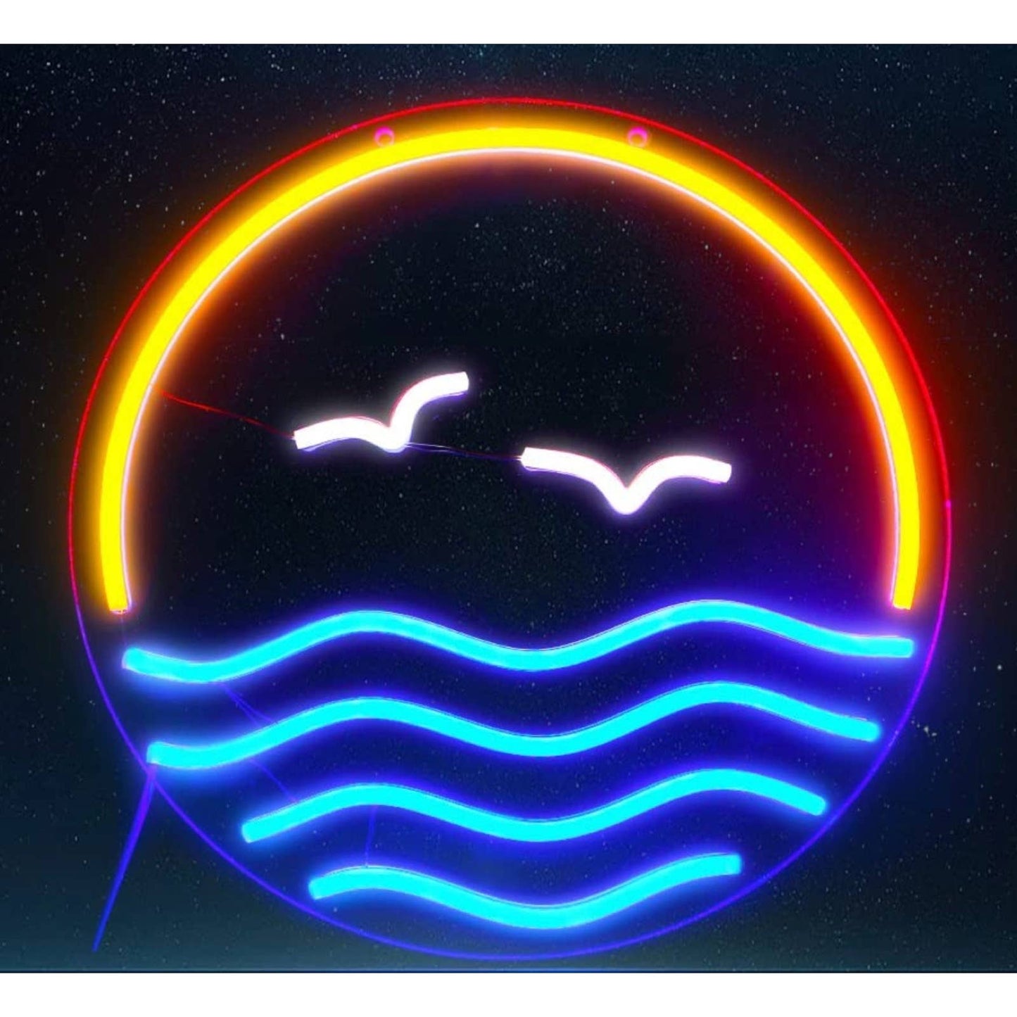Lovely Vibrant Colorful Sunset Ocean Seagull LED Night Light Room Wall Art Decor