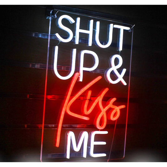 Lovely Bright “Shut Up & Kiss Me” LED Night Light Room Wall Love Decor