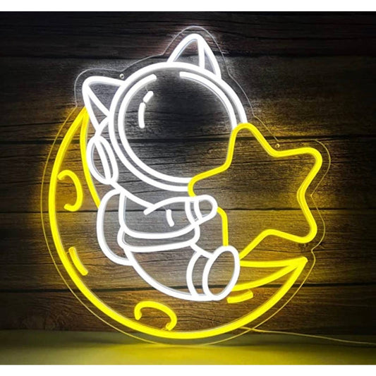 Cute Bright Baby Cat Ear Astronaut Moon Star LED Night Light Room Wall Decoratio