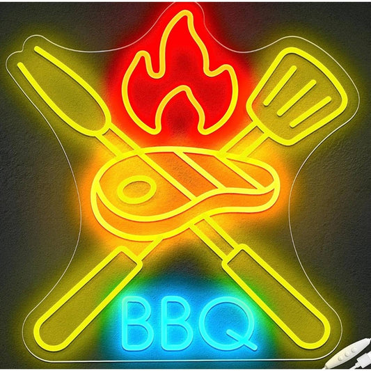 Vivid Bright Color Fire Spatula Steak BBQ LED Light Wall Decor