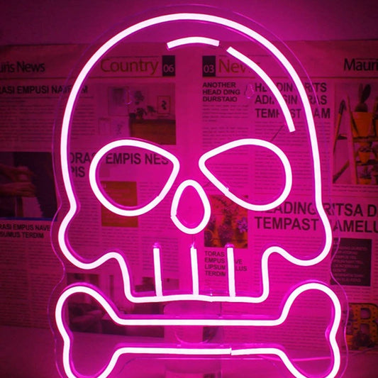 Spooky Bright Pink Skull & Bone LED Night Light Halloween Decor