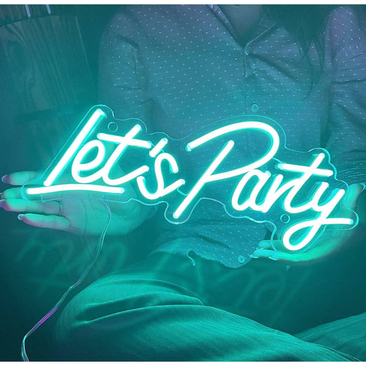Fun Bright Baby Blue “Let’s Party” LED Night Light Room Wall Decoration