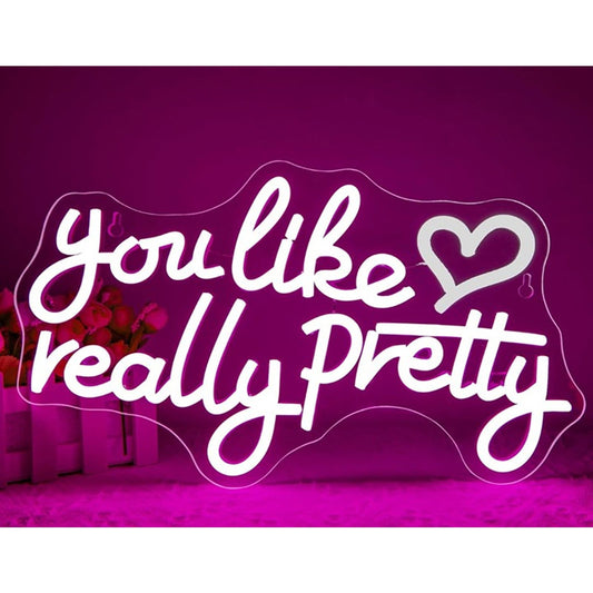 Adorable Bright Pink You Like Really Pretty Heart LED Light Room Wall Decor