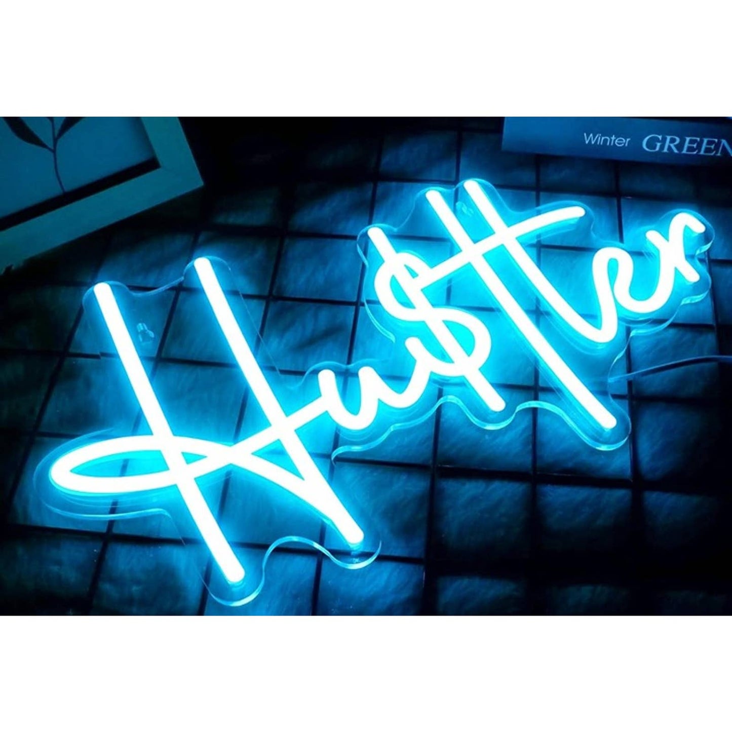 Vivid Bright Blue “Hustler” $ Sign LED Night Light Room Wall Decor