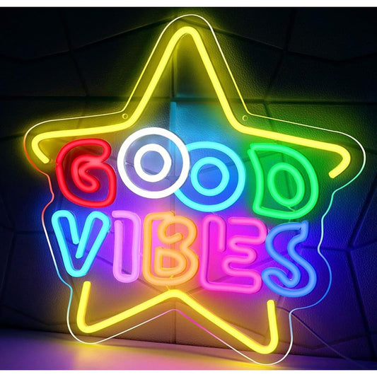 Lovely Bright Rainbow Star Good Vibes LED Night Light Room Wall Decoration