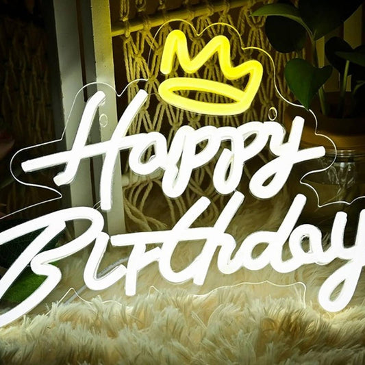 Vivid Bright Golden Happy Birthday Crown LED Night Light Room Wall Party Decor