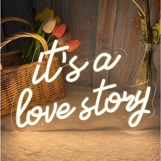Romantic Bright White “Love Story” Heart LED Night Light Room Wall Decor